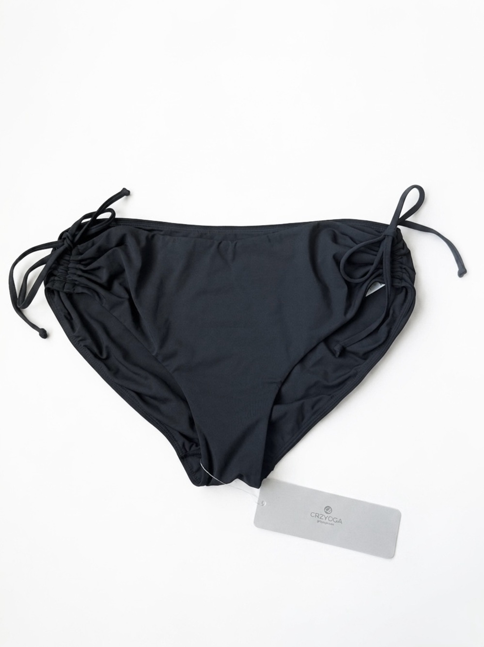 CRZ YOGA Mid Waisted Ruched Side Tie Bikini Bottoms in Black Women’s M